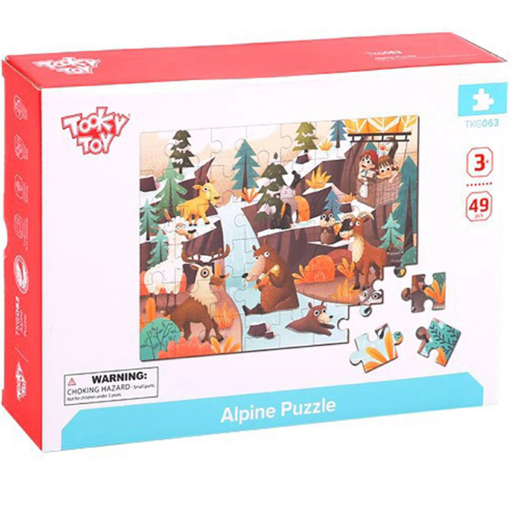 Puzzle Drewniane Alpejskie Zwierzęta i Krajobraz 49 elementów Tooky Toy