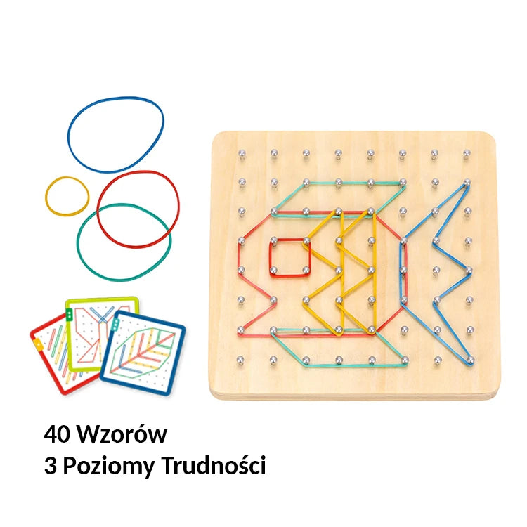 Geoplan Geoboard drewniany do tworzenia kształtów z gumek 69 el WOOPIE GREEN