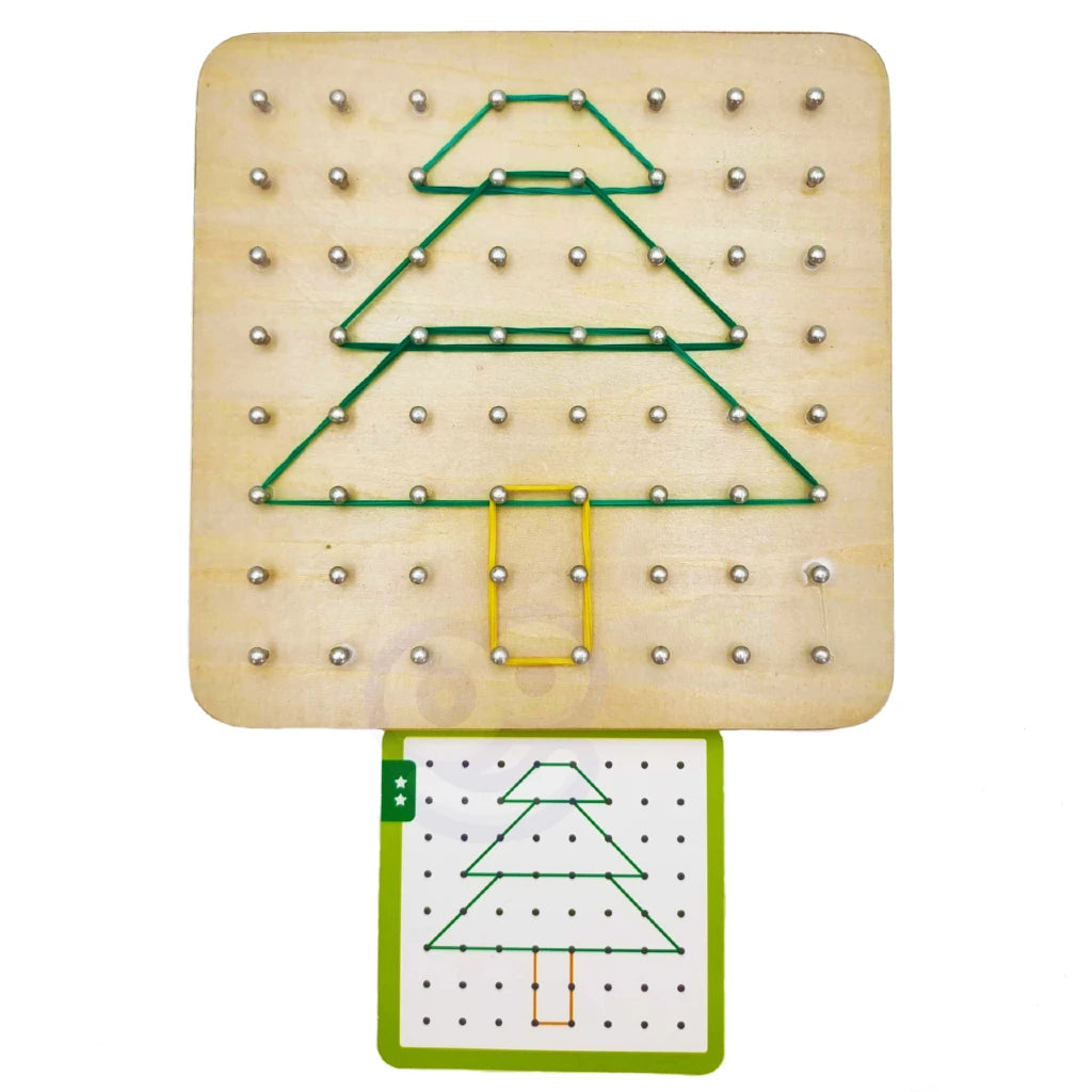 Geoplan Geoboard drewniany do tworzenia kształtów z gumek 69 el WOOPIE GREEN