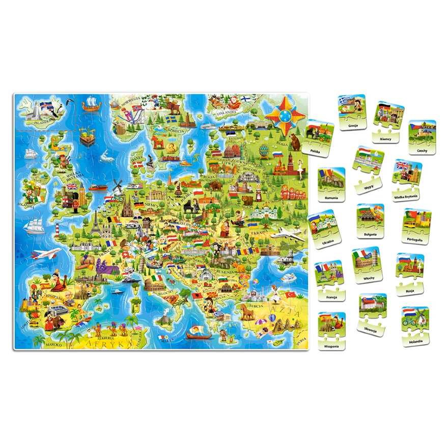 Puzzle edukacyjne Mapa Europy 180 + 32 elementy quiz 7+ CASTORLAND