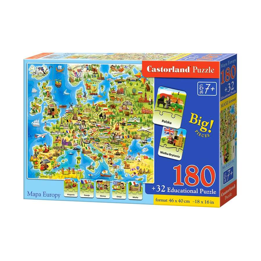 Puzzle edukacyjne Mapa Europy 180 + 32 elementy quiz 7+ CASTORLAND