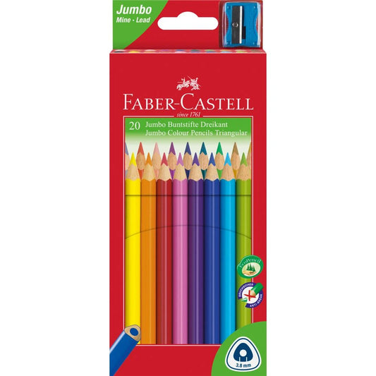 Kredki Ołówkowe Trójkątne Jumbo 20 Kolorów + Temperówka Faber-Castell