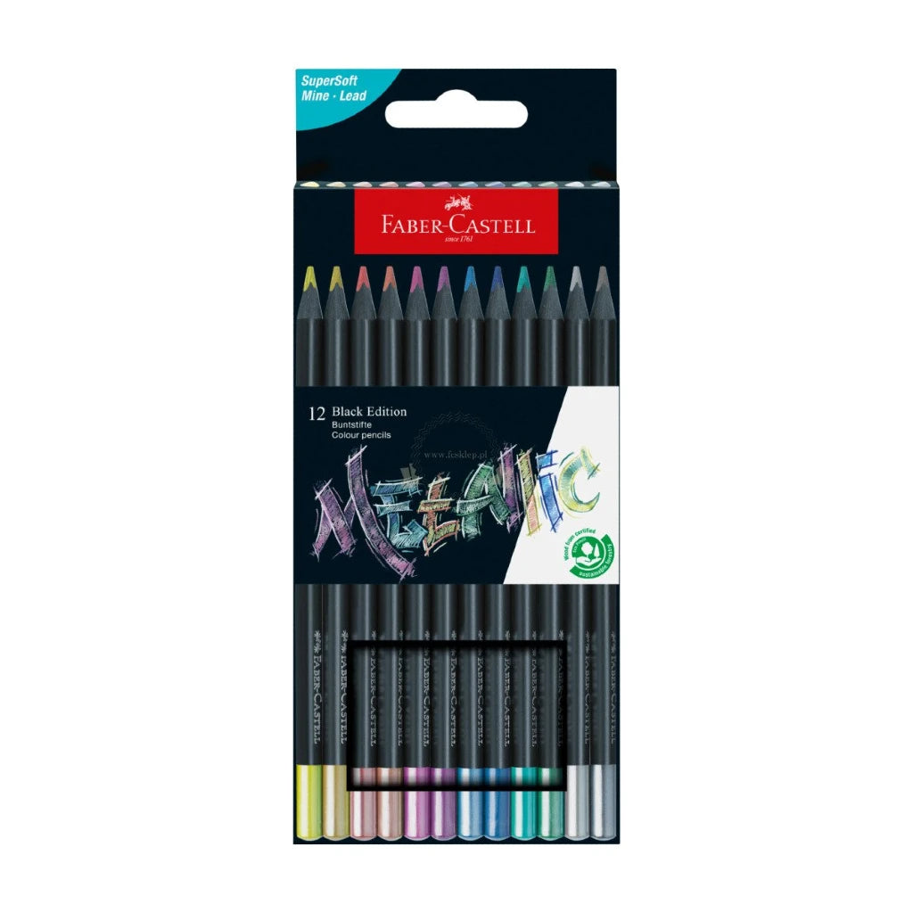 Kredki trójkątne Black Edition 12 kolorów metalicznych 116415 Faber-Castell