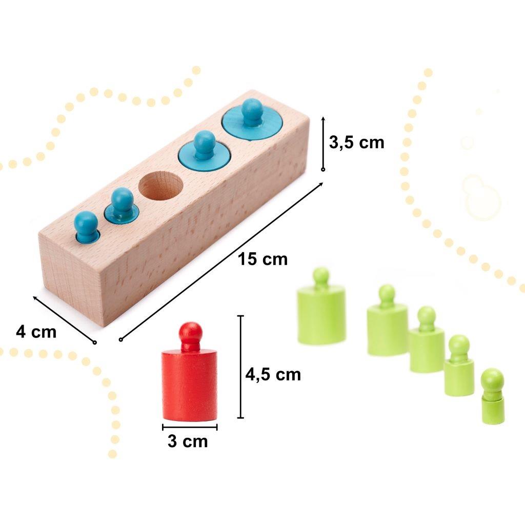 Odważniki cylindry kolorowe drewniane Montessori