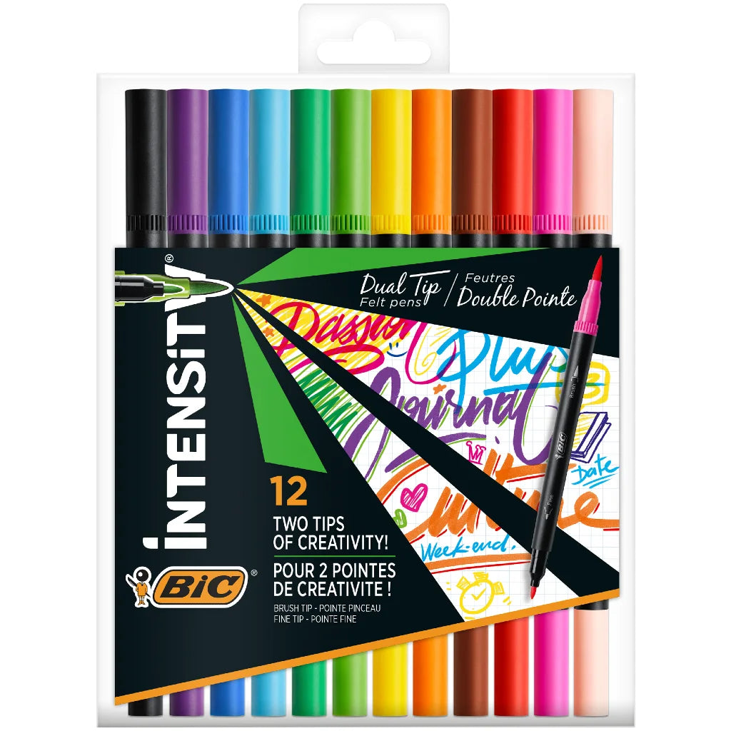 Pisak dwustronny Intensity Dual Tip mix etui 12 kolorów BIC