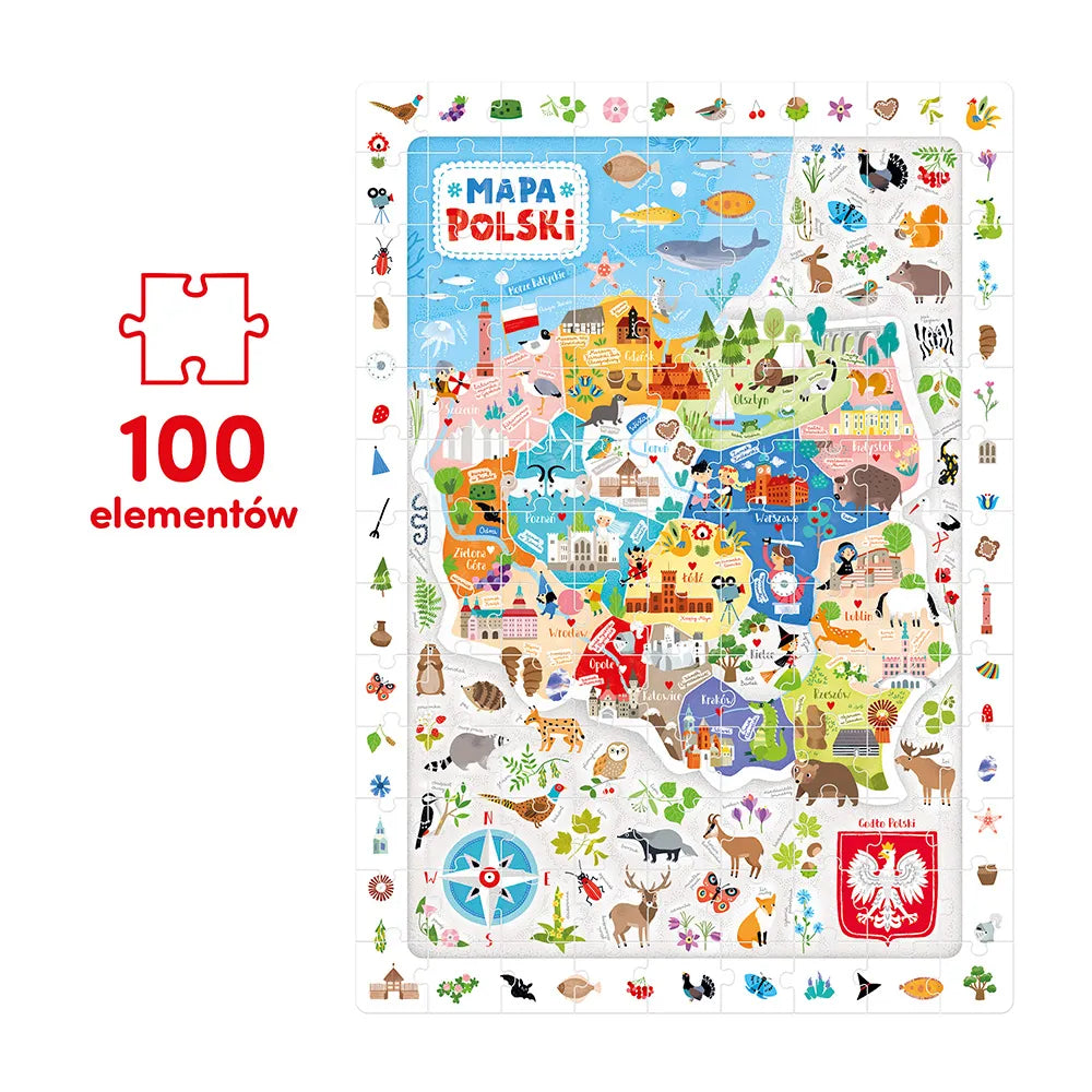 Puzzle Obserwacyjne 100 elementów Mapa Polski CzuCzu