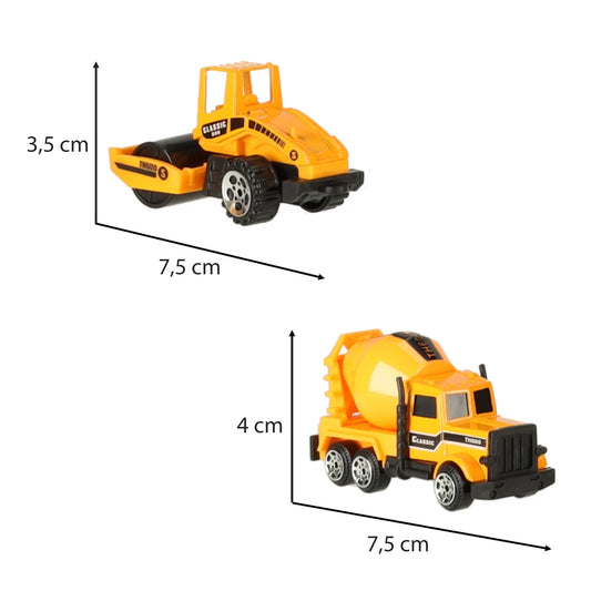 Maszyny Budowlane Samochody 1:64 Zestaw 6 szt KIK - wymiary