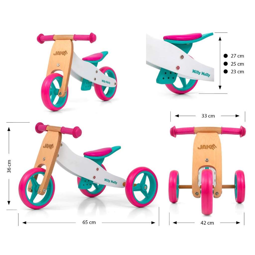 Rowerek biegowy trójkołowy 2w1 drewniany Jake Classic Candy - wymiary