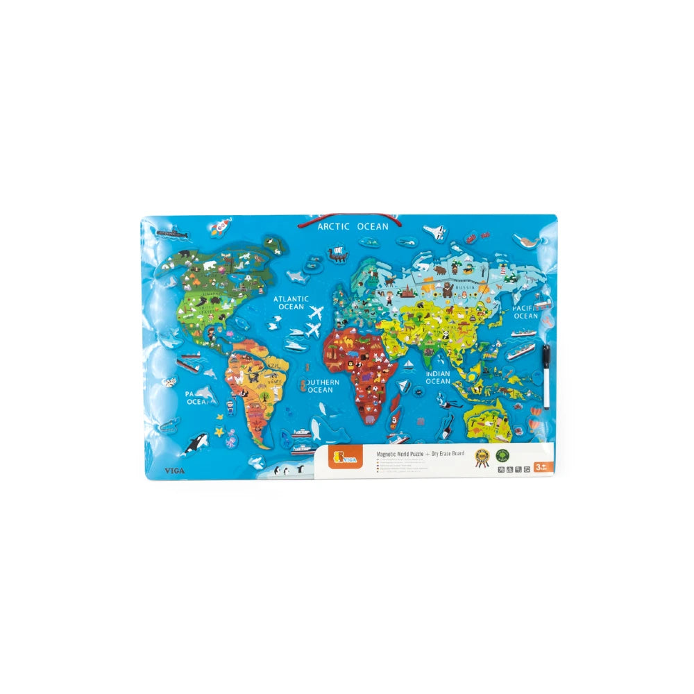 Tablica magnetyczna do rysowania edukacyjna puzzle mapa świata 2w1 44508 Viga