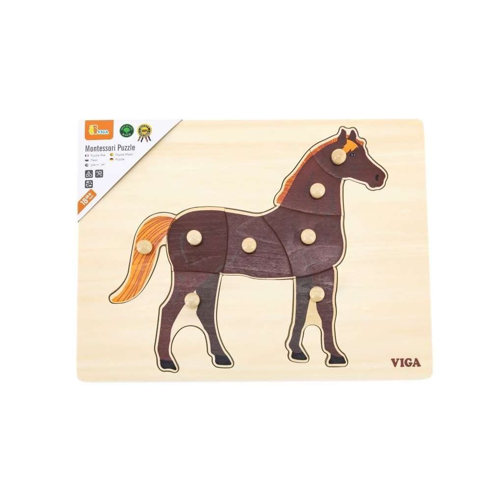 Puzzle drewniane na podkładce z uchwytami - Koń  44607 Viga