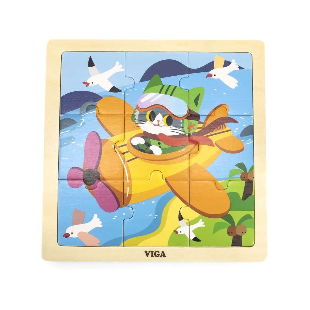 Puzzle drewniane na podkładce 9 elementów - samolot 44632 Viga